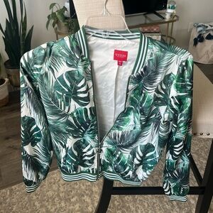 NWOT Guess Los Angeles Bomber Jacket Green Leaf Print, Size XS